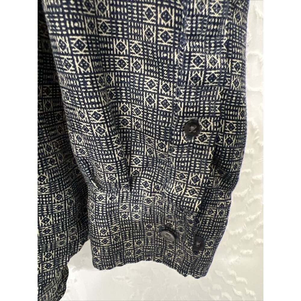 Robert Stock Mens Navy Blue And Tan Pattern Long Sleeve Button Shirt Size Large - Picture 4 of 9